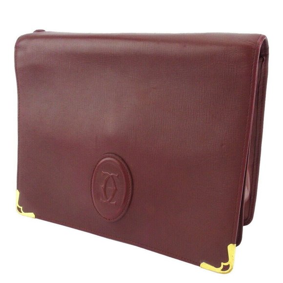 Cartier Clutch Bag Mastline Bordeaux Leather Authentic USED - Picture 1 of 8